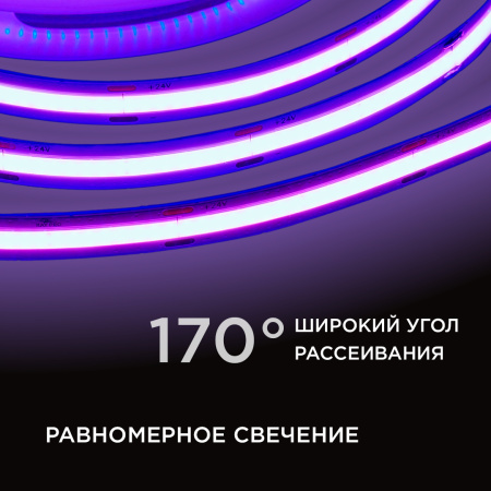 216ОО Общее освещение светодиодной лентой 5м, 24В, 14Вт/м, COB, 512д/м, IP20, фиолет APEYRON