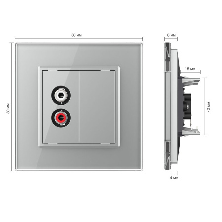 Розетка аудио RCA "2-ой тюльпан" Серая Livolo