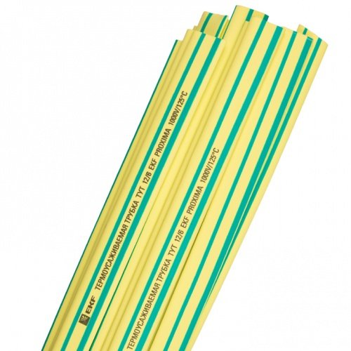 Термоусаживаемая трубка ТУТ нг 12/6 желто-зеленая в отрезках по 1м PROxima EKF