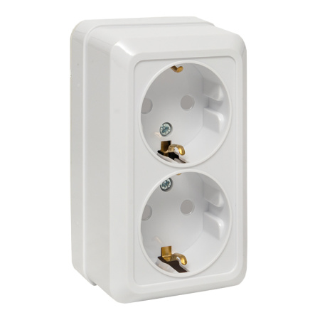 Рим Розетка 2-местная 16А с заземлением белая с защ, штор, EKF