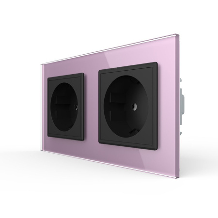 Розетка Livolo 2 поста Черная с розовой рамкой VL-C7C2EU-12/17