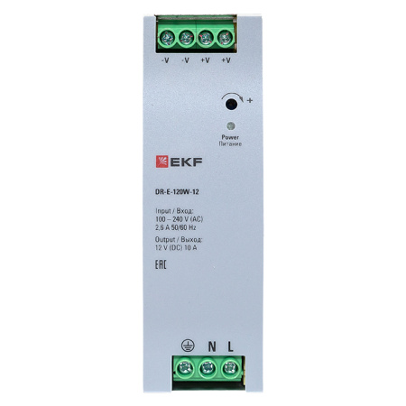 Блок питания на DIN рейку 120Вт, Uвх ~ 220 В AC, Uвых - 12 В DC постоянного тока EKF