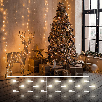 Гирлянда занавес "Роса" теплый белый 2*3м IP20 (200-004 теплый белый) Eurosvet