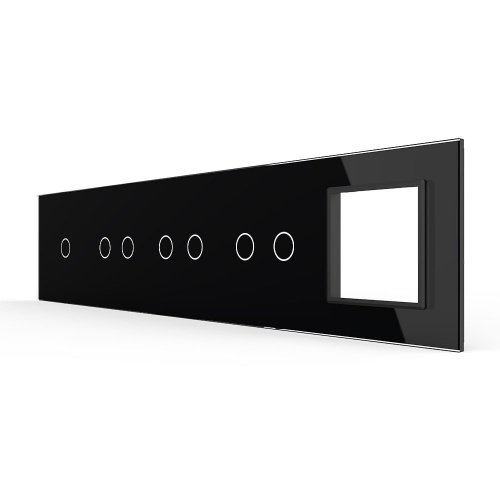 Панель для 4-х сенсорных выключателей и розетки, 7 клавиш (1+2+2+2), цвет черный, стекло Livolo