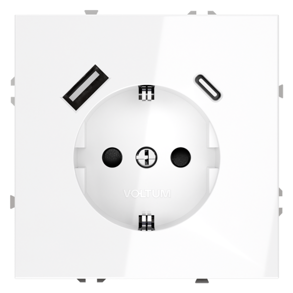 Розетка встраиваемая Voltum S70 с заземлением и защитными шторками, 16А, с USB, A+C, (белый глянцевый) Розетка встраиваемая Voltum S70 с заземлением и защитными шторками, 16А, с USB, A+C, (белый глянцевый)