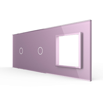 Панель для двух сенсорных выключателей и розетки, 2 клавиши (1+1), цвет розовый, стекло Livolo
