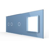 Панель для двух сенсорных выключателей и розетки, 3 клавиши (2+1), цвет синий, стекло Livolo