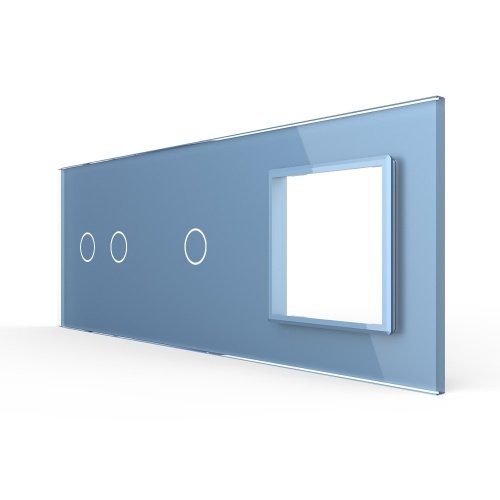 Панель для двух сенсорных выключателей и розетки, 3 клавиши (2+1), цвет синий, стекло Livolo