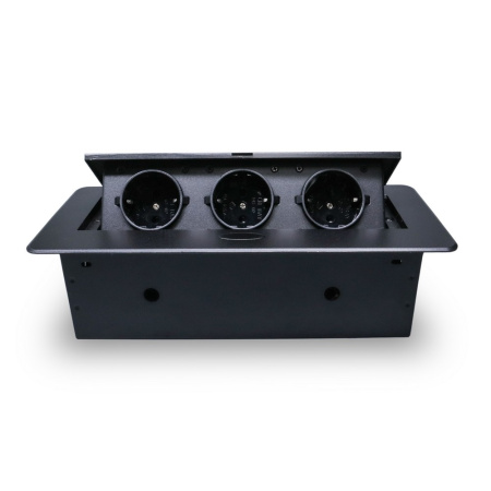 Розетка горизонтальная выдвижная 3 Euro 16A RocketSocket, проводка, цвет черный