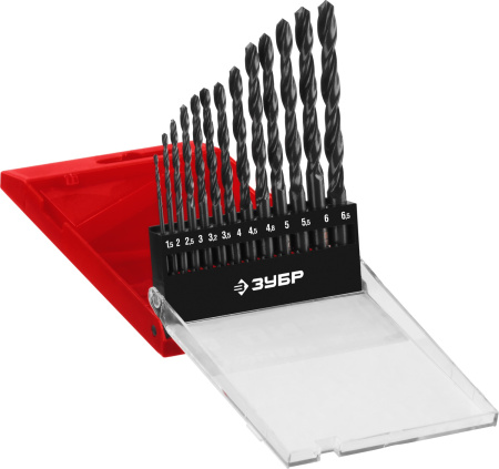 МАСТЕР 13шт(1.5-6.5мм), Набор сверл по металлу, сталь Р4М2, класс В ЗУБР