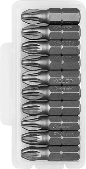 Биты "Мастер" кованые, хромомолибденовая сталь, тип хвостовика C 1/4", PZ3, 25мм, 10шт ЗУБР