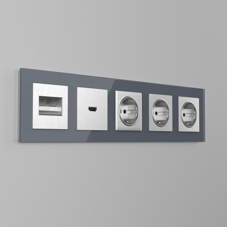 Накладка для двойной розетки Еthernet RJ-45 (серебряный рифленый) СУ IP20 Werkel