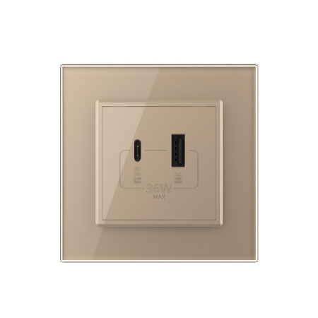 Розетка USB type C+A с блоком питания 36W Livolo 1 пост Золотая VL-C7VUA18W.UC18W-2AP