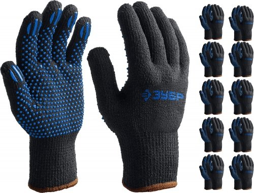 Утеплённые перчатки МАСТЕР, трикотажные, покрытие ПВХ (точка), 10 пар, размер L-XL ЗУБР