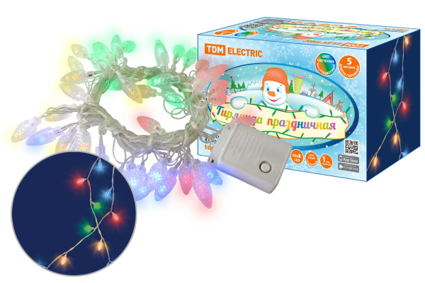 Гирлянда светодиодная "Шишки" 50LED, 5м, 8 режимов, многоцвет., прозр. шнур, 250 В, TDM Гирлянда светодиодная "Шишки" 50LED, 5м, 8 режимов, многоцвет., прозр. шнур, 250 В, TDM