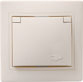Розетка 1-местная РСбш10-3-ККм с з/з с защитной шторкой с крышкой 16А КВАРТА кремовый IEK