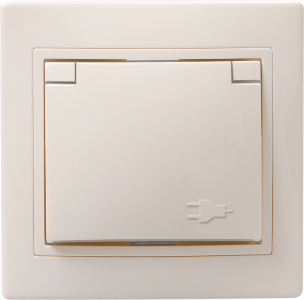 Розетка 1-местная РСбш10-3-ККм с з/з с защитной шторкой с крышкой 16А КВАРТА кремовый IEK
