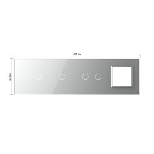Панель для 3-х сенсорных выключателей и розетки, 5 клавиш (2+1+2), цвет серый, стекло Livolo фото 2