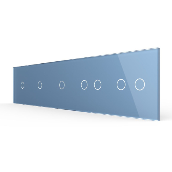 Панель для пяти сенсорных выключателей, 7 клавиш (1+1+1+2+2), цвет синий, стекло Livolo
