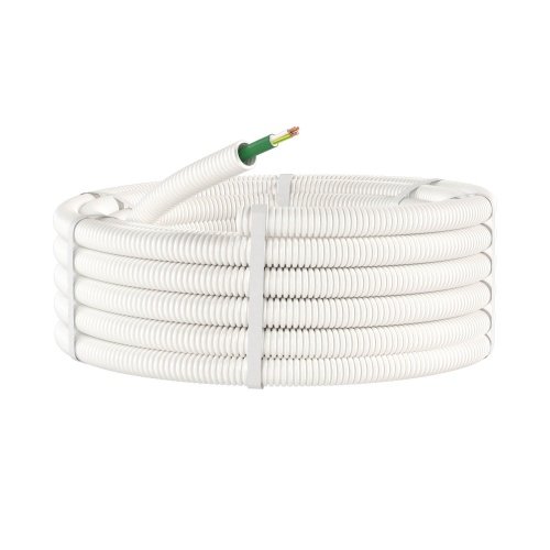 Труба ПЛЛ гибкая гофр. не содержит галогенов д.25мм, цвет белый, с кабелем ППГнг(А)-FRHF 3x2,5мм² РЭК "ГОСТ+", 50м DKC фото 2