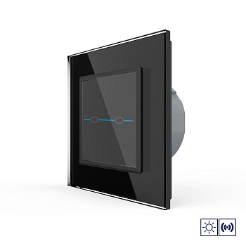 Сенсорный импульсный выключатель Quadro сухой контакт 2 клавиши 1 модуль Черный Livolo