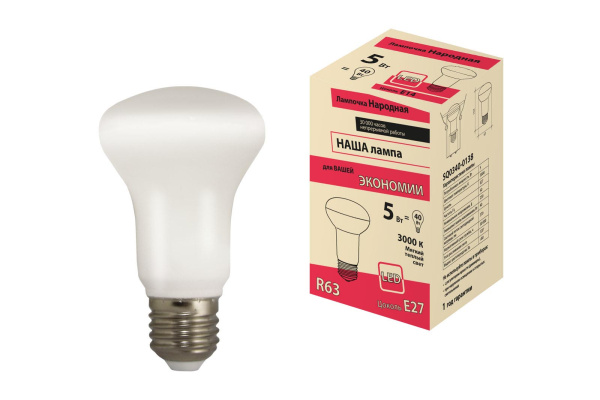Лампа светодиодная R63 - 5 Вт-230 В -3000 К–E27 Народная TDM