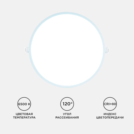 06-56 Светодиодная панель встраиваемая круглая 220В, 24Вт, CRI:80Ra, 1920Лм, Ф 220/208 мм, алюминиевый корпус, изолированный драйвер, 6500K APEYRON