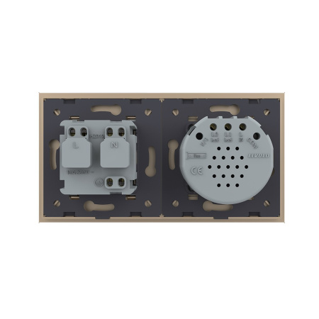 Сенсорный выключатель комбинированный на 2 линии 1 розетка 2 модуля Золотой Livolo