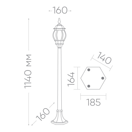 Светильник садово-парковый Feron 8110/PL8110 столб 100W E27 230V, черный Светильник садово-парковый Feron 8110/PL8110 столб 100W E27 230V, черный