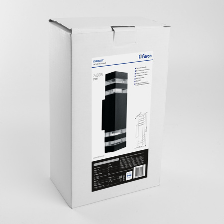 Светильник садово-парковый Feron DH0807, на стену вверх/вниз, E27 230V, черный