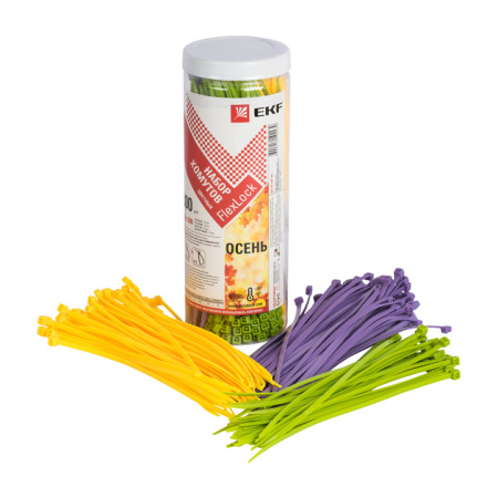 Набор хомутов цветных "Осень" (300 шт): 3,6х200 FlexLock PROxima EKF