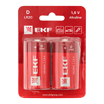 Алкалиновая батарейка типа D(LR20) блистер 2шт, EKF