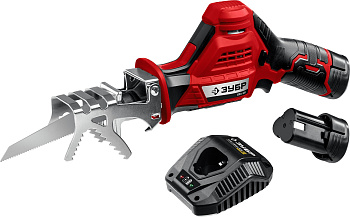 12В, 2 АКБ (2Ач), в коробке, пила сабельная. СПЛ-125-22 ЗУБР