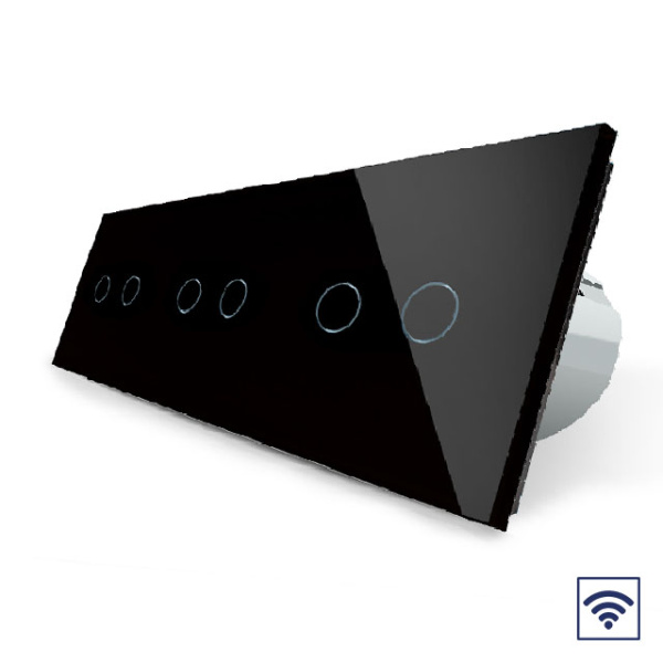 Сенсорный радиоуправляемый выключатель 6 клавиш 3 модуля Черный Livolo