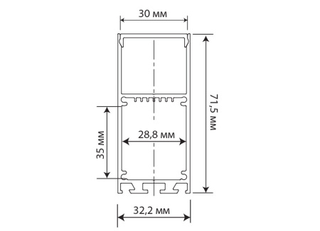 Donel Накладной/подвесной алюминиевый профиль,32,2х71,5х2000. Цвет: Анодированное серебро,серия:DN8HF