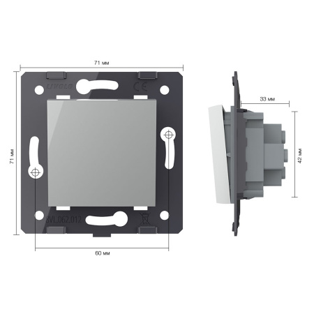 Одноклавишный механический выключатель, цвет серый (механизм) Livolo