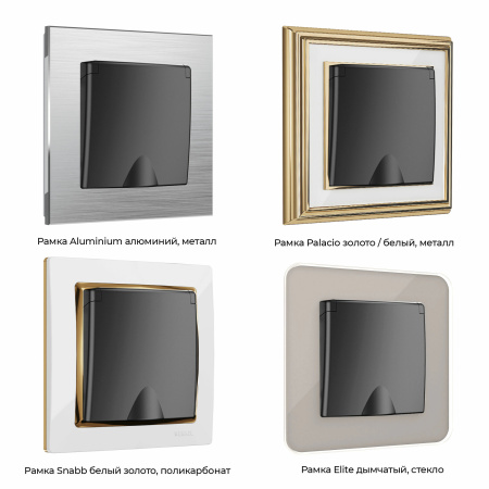 Розетка влагозащ. с зазем. с защит. крышкой и шторками (черный матовый) СУ IP44 Werkel