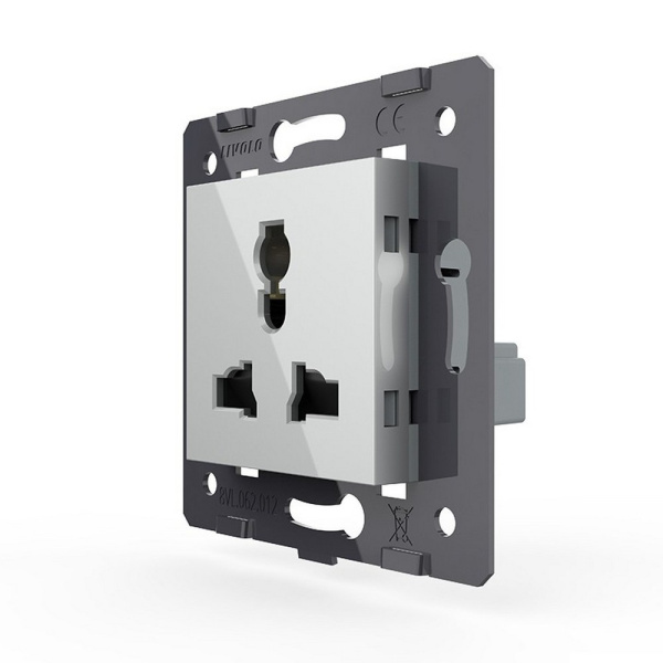 Розетка универсальная с з/з с защитными шторками 16A, цвет серый (механизм) Livolo Розетка универсальная с з/з с защитными шторками 16A, цвет серый (механизм) Livolo