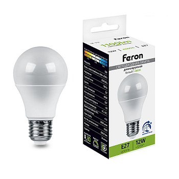 Лампа светодиодная диммируемая, (12W) 230V E27 4000K A60, LB-931