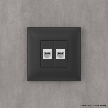 Телефонная розетка RJ-12 без шторки в стену двойная, "Avanti", "Черный матовый" DKC