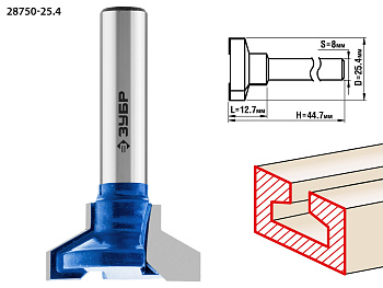 25.4x12.7мм, высота 12.7мм, фреза пазовая Т-образная №2 ЗУБР