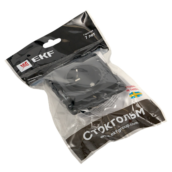 Стокгольм Механизм Розетки 1-местной с/з 16А в/к черный с защ, штор, EKF