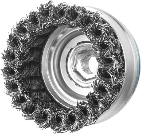 Профессионал. Щетка чашечная усиленная для УШМ, плетеные пучки стальной проволоки 0,5мм, 80ммхМ14 ЗУБР