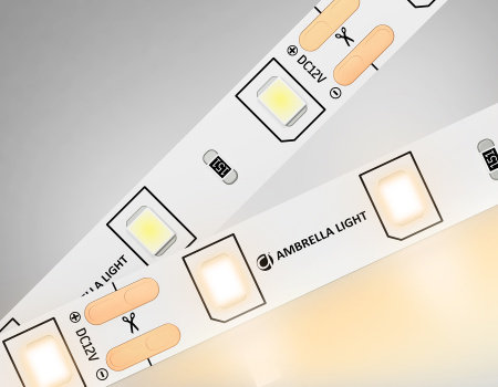 Светодиодная лента GS1001 2835 60Led/ 4.8W m/ 12V IP20 3000K/ 5000*8*1.2mm/ кратность резки 50mm (2 конт.) Ambrella Light