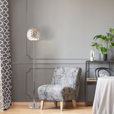 Торшер с металлическим абажуром 1*E27 60Вт хром IP20 Cedro (01100/1 серебряный / хром) Bogate's