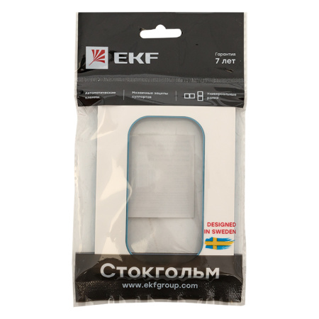 Стокгольм Рамка для розетки 2-местная белая с линией цвета синий EKF