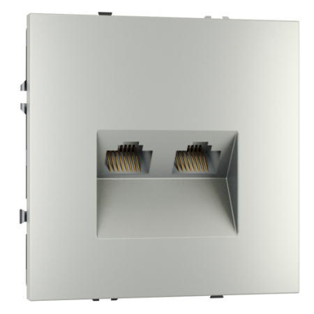 Розетка компьютерная встраиваемая Voltum S70 двойная RJ45+RJ45 КАТ.6, (сталь)