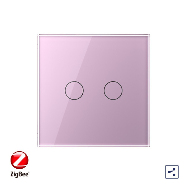 Сенсорный проходной выключатель ZigBee (Wi-Fi) 2 клавиши 1 пост Розовый Livolo