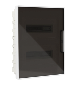 Щиток 24 мод встраиваемый FRAME ЩРв-П-24, белый, с тонированной дверцей, с 4 шинами PEN (2шт на 8 отв. и 2шт на 6 отв.) DKC