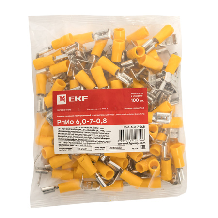 Разъем плоский изолированный ответвительный РпИо 6,0-7-0,8 (100шт) PROxima EKF